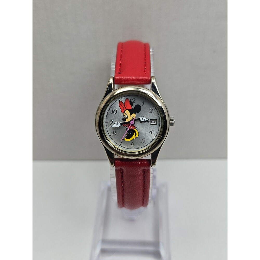 Vintage Disney by Seiko Minnie Mouse Date Watch Red Silver Tone New Battery